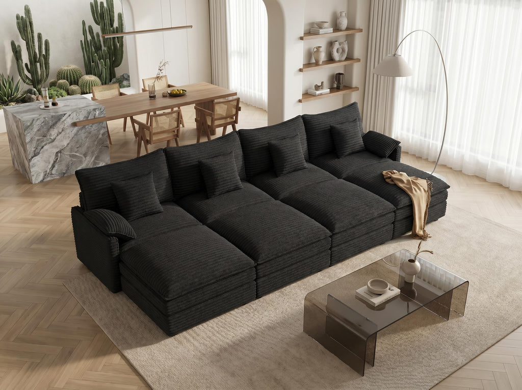 142" Cloud Sleeper Couch Living Room, Sectional Sofabed, Black