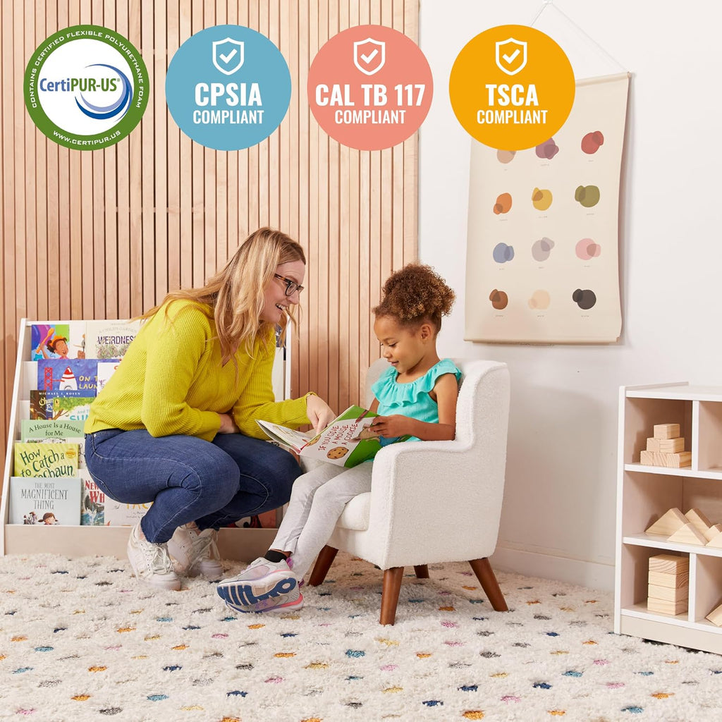 Mila Sherpa Toddler Arm Chair with Removable Wooden Legs, Kids Furniture, White