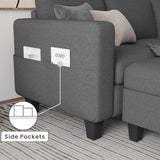Sectional Couches for Living Room - Convertible L-Shaped Couch, Grey 3 Seater Modern Linen Sofa