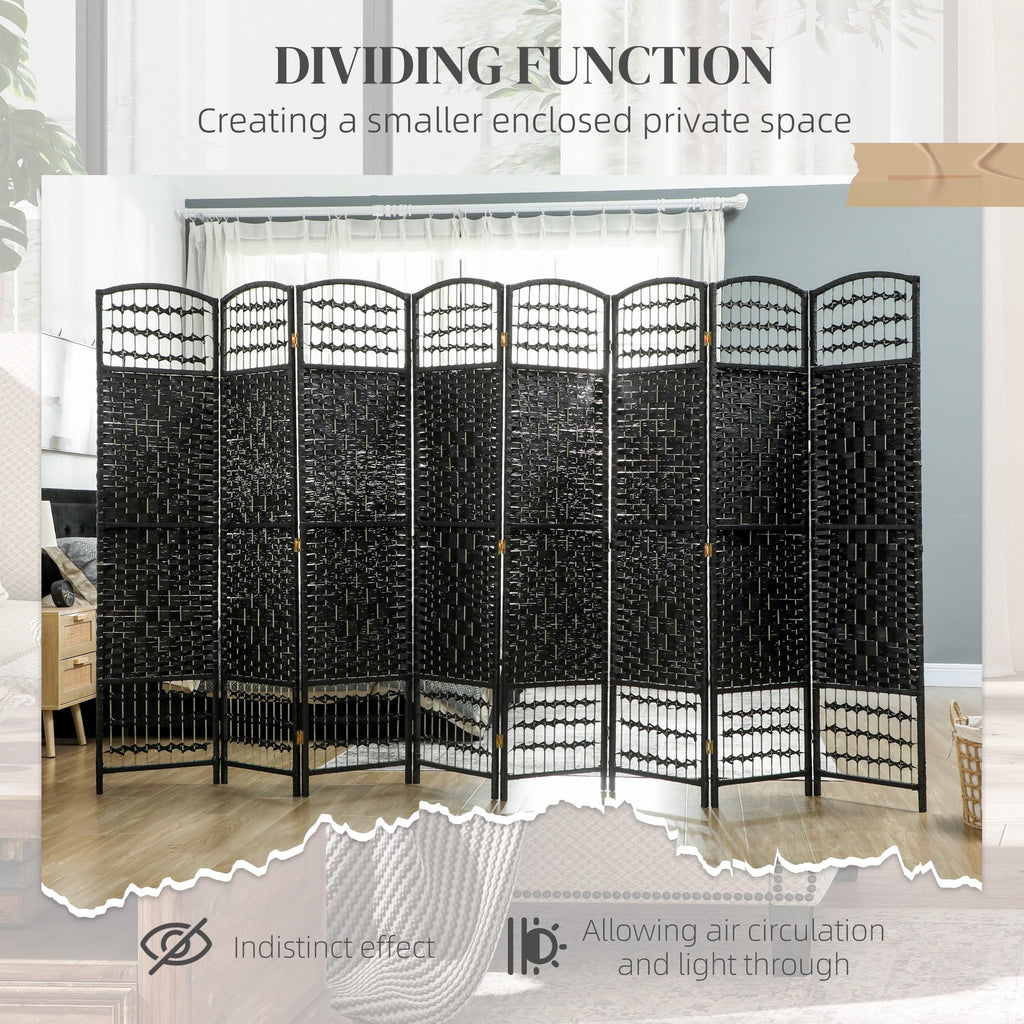 8 Panel Room Divider, Folding Privacy Screen, 5.6', Black