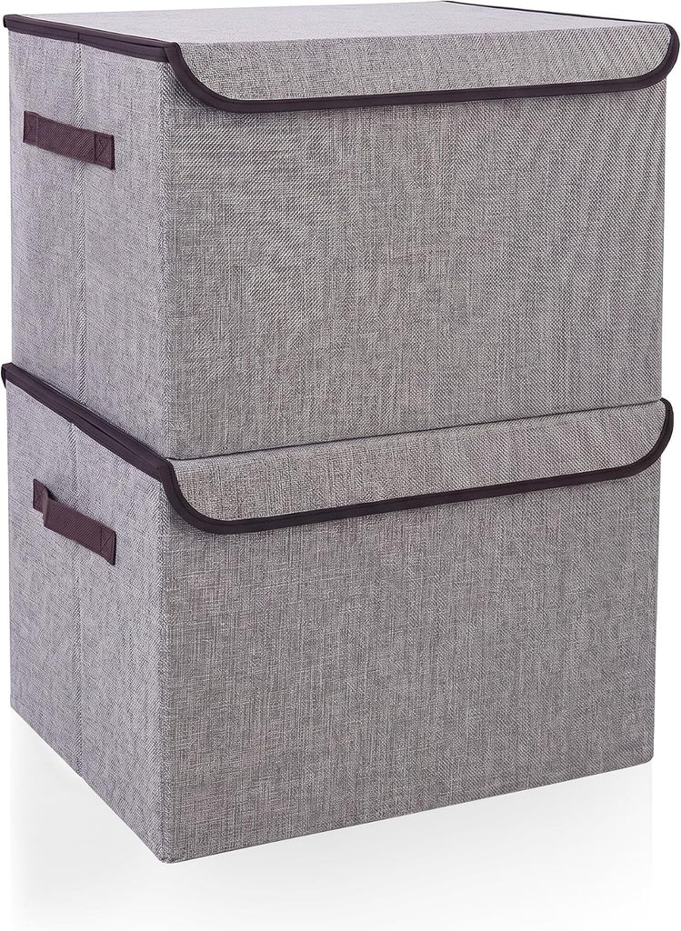 Large 42 Quarts Fabric Storage Bins with Lids [2-Pack] Linen Collapsible Foldable Storage Cubes, Closet Organizer