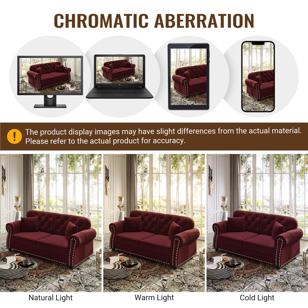 2-Piece Chesterfield Sofa Set with 1 Velvet 3-Seater Sofa & 1 Single Sofa, Upholstered 4-Seater Couch Set with