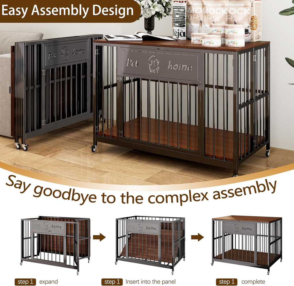 Foldable Dog Crate Furniture for Medium Dogs, Walnut