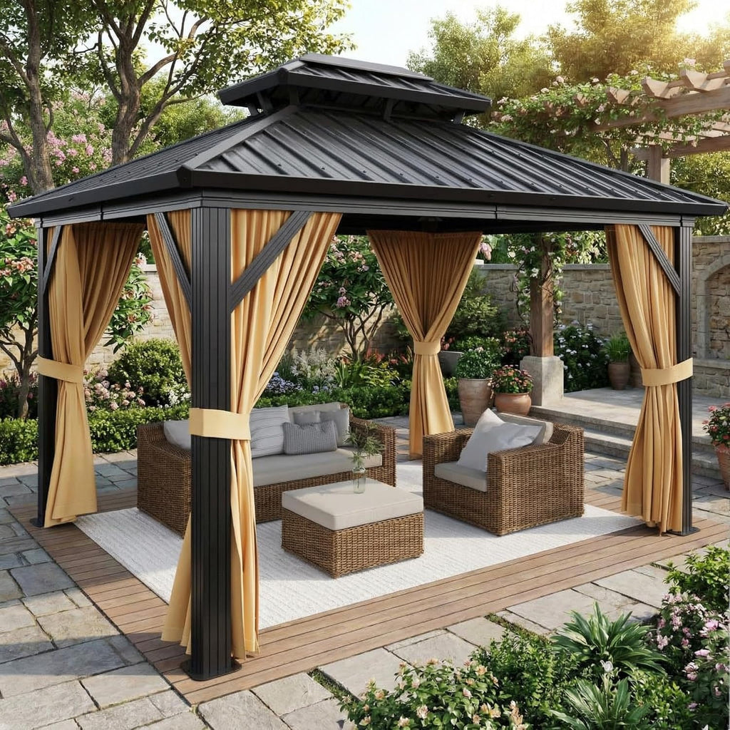 10x12 FT Hardtop Gazebo with Galvanized Steel Double Roof