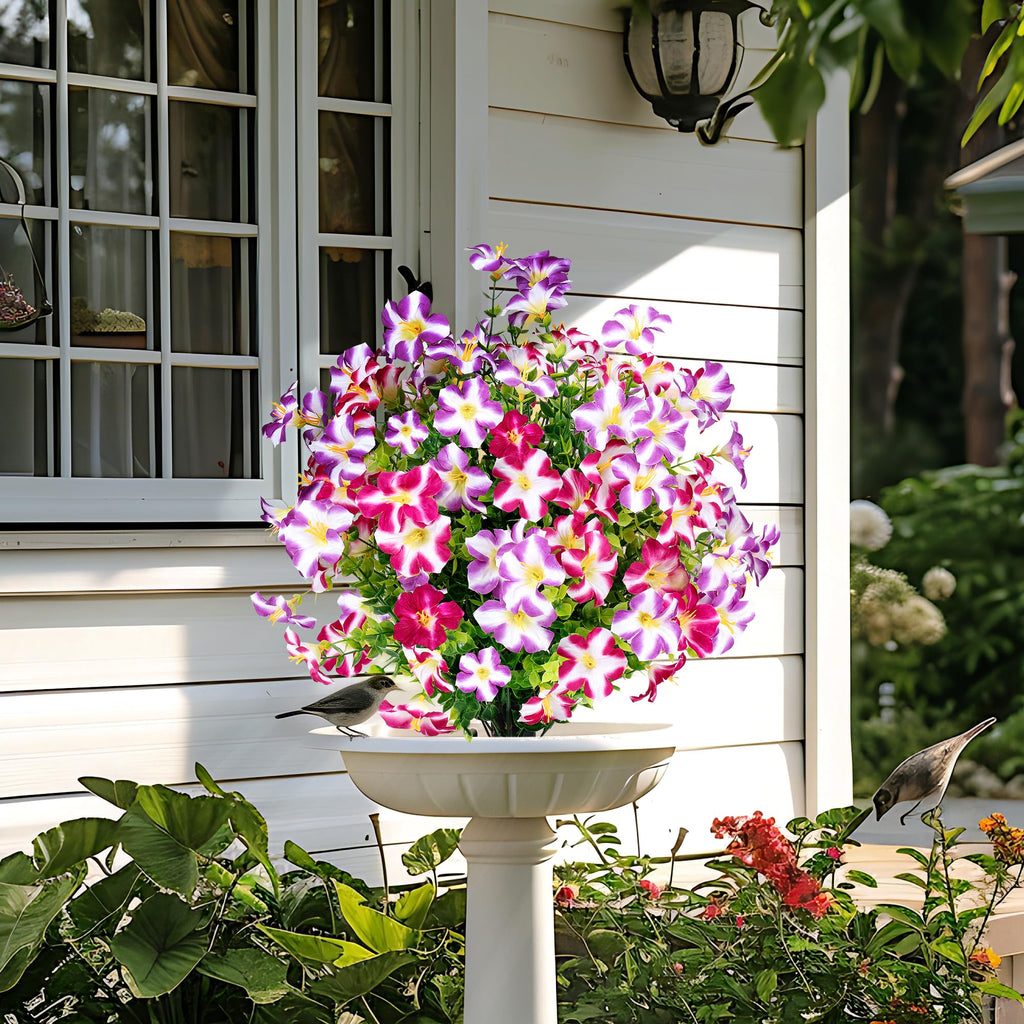 Artificial Flowers Topiary Ball Bush with Pink Purple Flower for Outdoor, 24.8" Fake Flower Tree Plant with Ground