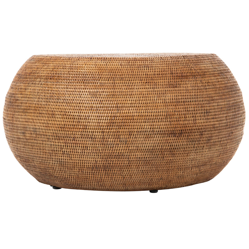 La Jolla Round Rattan Coffee Table, Boho Drum Table, Honey Brown