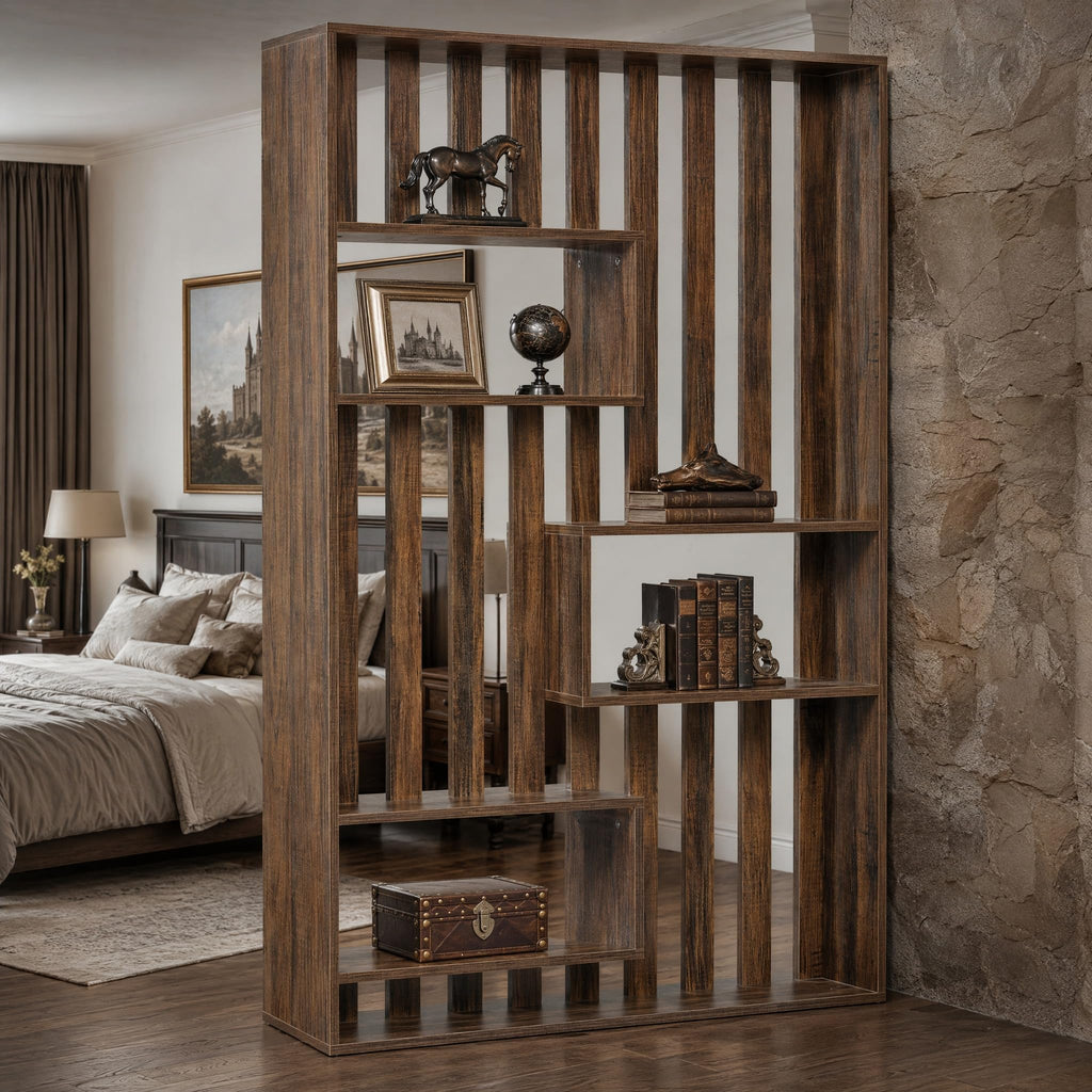Room Divider with Built-in Shelves for Room Separation