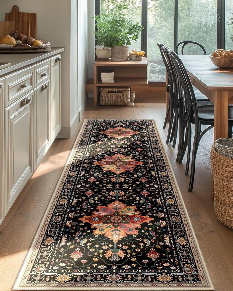Area Rugs Washable Non-Slip, Floral Vintage Distress Print Pattern Medallion Carpet for Living Room Bedroom
