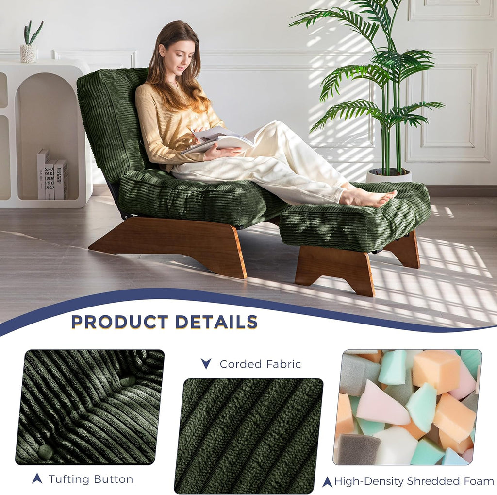 Accent Chair with Ottoman, Lounge Chair with Adjustable Backrest | Tufted Living Room Chair Upholstered Lounge Chair