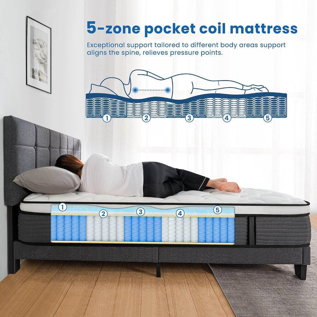 Full Mattress 12 Inch Pillow Top Hybrid Mattress in a Box Medium Firm | Fiberglass-Free Soft Breathable Pressure