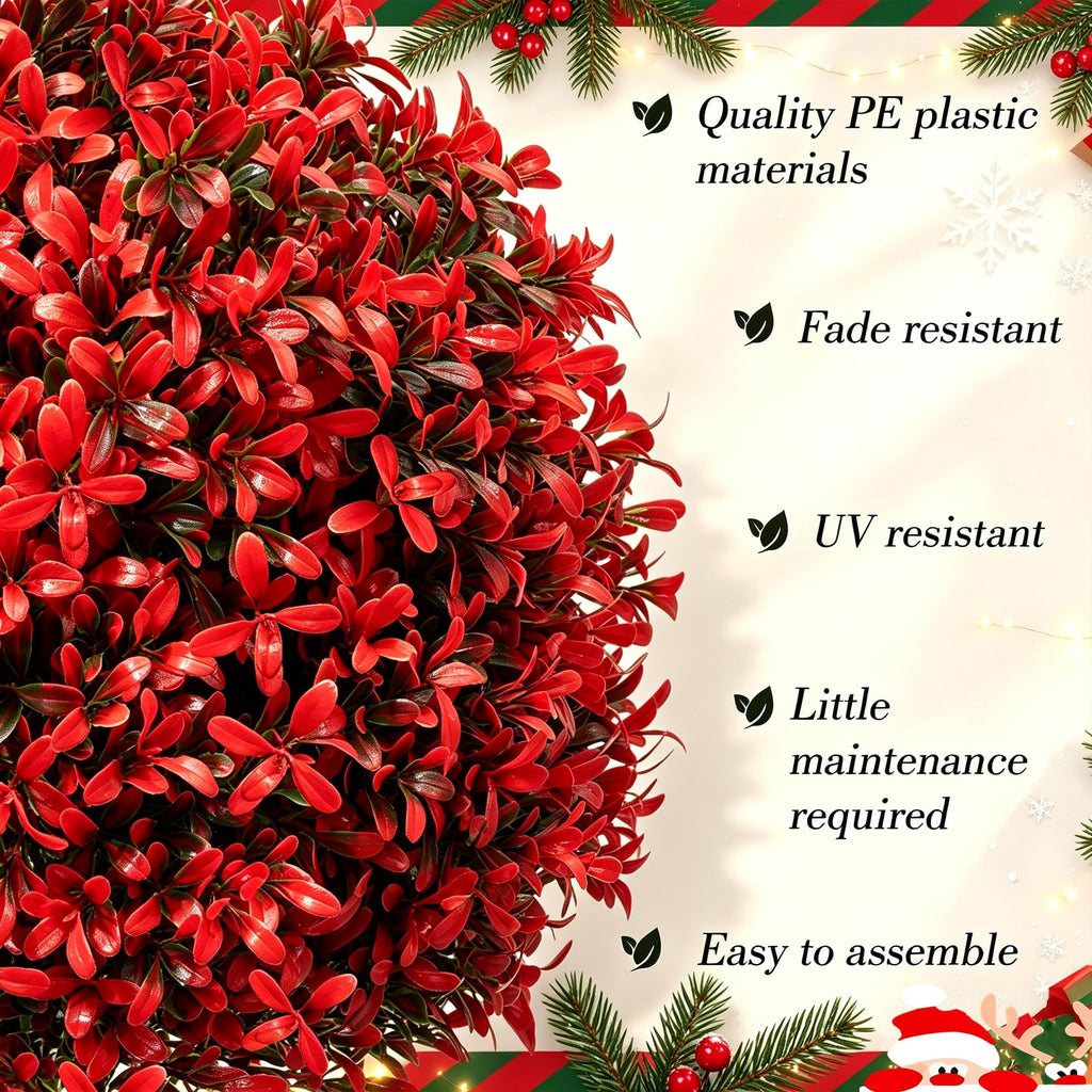 2Pack UV Resistant Red Artificial Boxwood Topiary Fake Plant