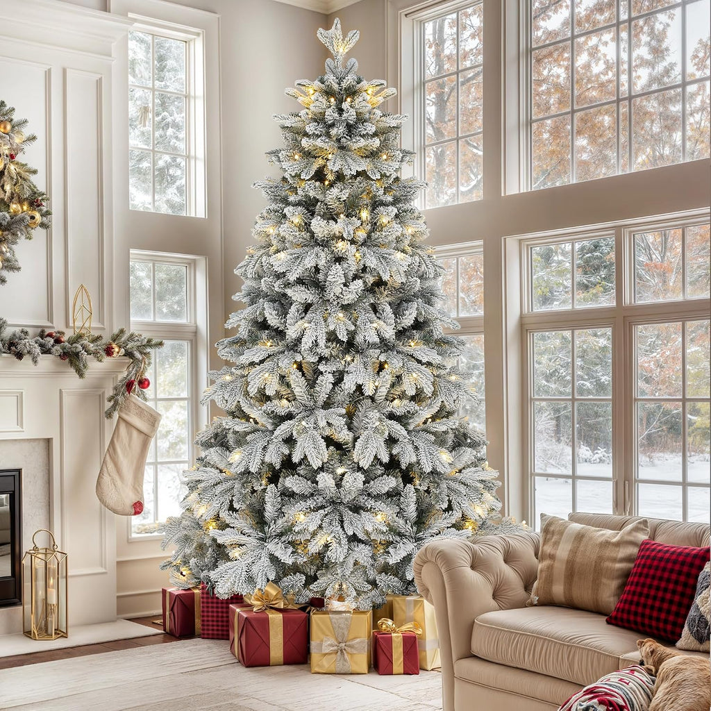 Prelit Canaan Fir Snow Flocked Christmas Tree with Remote