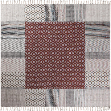 Area Rug 3x5 Kilim Rug Brown & Beige Cotton Dhurrie Geometric Design 0.19 inches Stone Easy Washable Rug Hand Wash