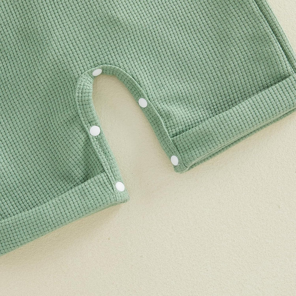 Newborn Baby Boy Clothes Summer Outfit Solid Color Short Sleeve Romper Waffle Suspender Shorts Overall Set 3Pcs