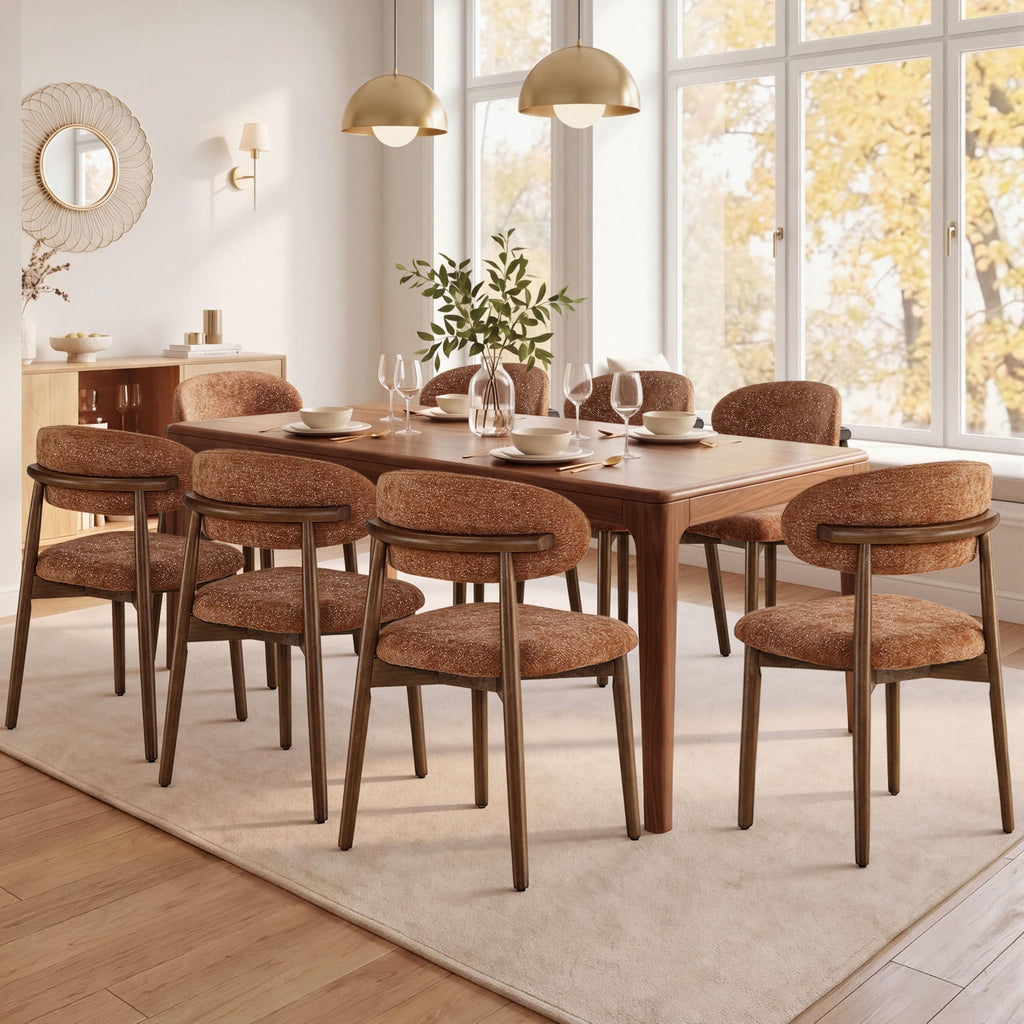 Dining Chairs Set of 8 Mid Century Modern Chenille Fabric Upholstered Kitchen Chairs Wooden Dining Room Chair with