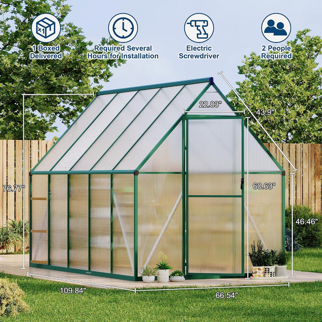 Polycarbonate Greenhouse for Outdoors, Large Walk-InGreenhouse with Quick Setup Structure and Roof Vent, Greenhouse