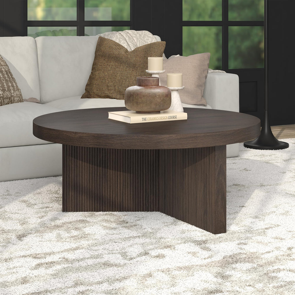 36" Scandinavian Fluted Coffee Table, Rich Brown