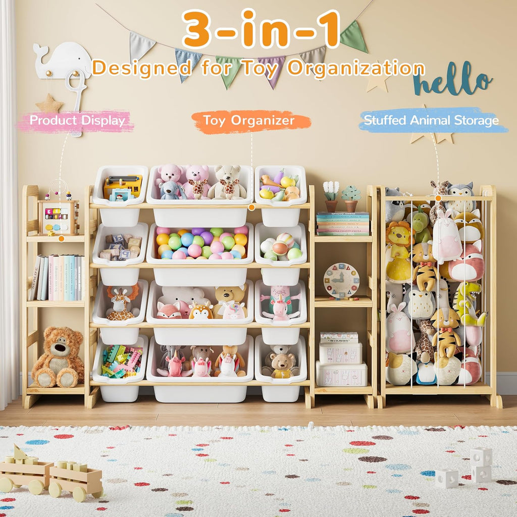 Toy Storage Organizer 12 Bins, 6 Shelves and Bookshelf for Kids, 4-in-1 Toy Organizers and Storage, Toy Book Storage