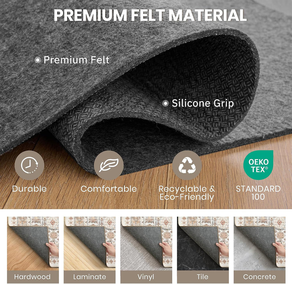 Protective Cushioned Rug Pad 8x10-1/4 Thick, Non Slip Rug Pads with Felt and Rubber Backing, Carpet Liner