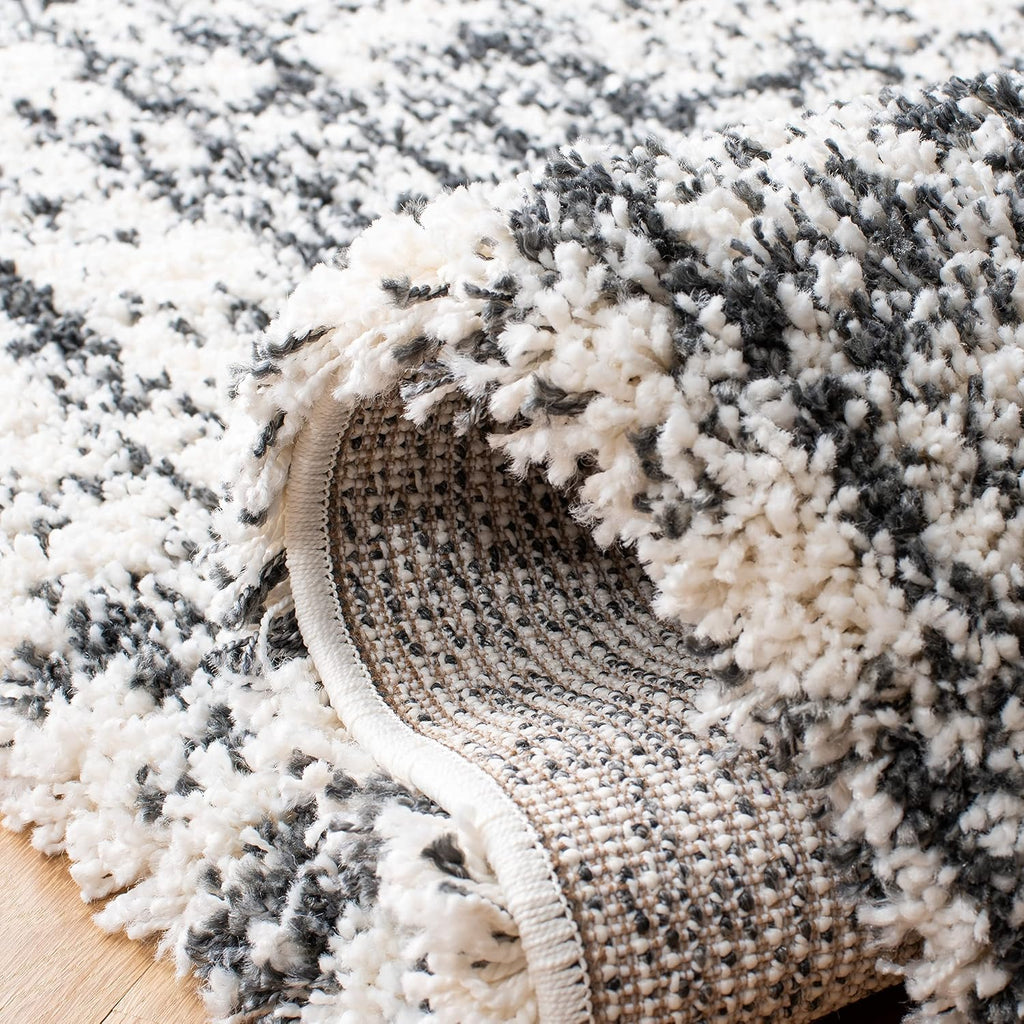 Hudson Shag Square Rug 7', Plush Ivory & Dark Grey SGH294A