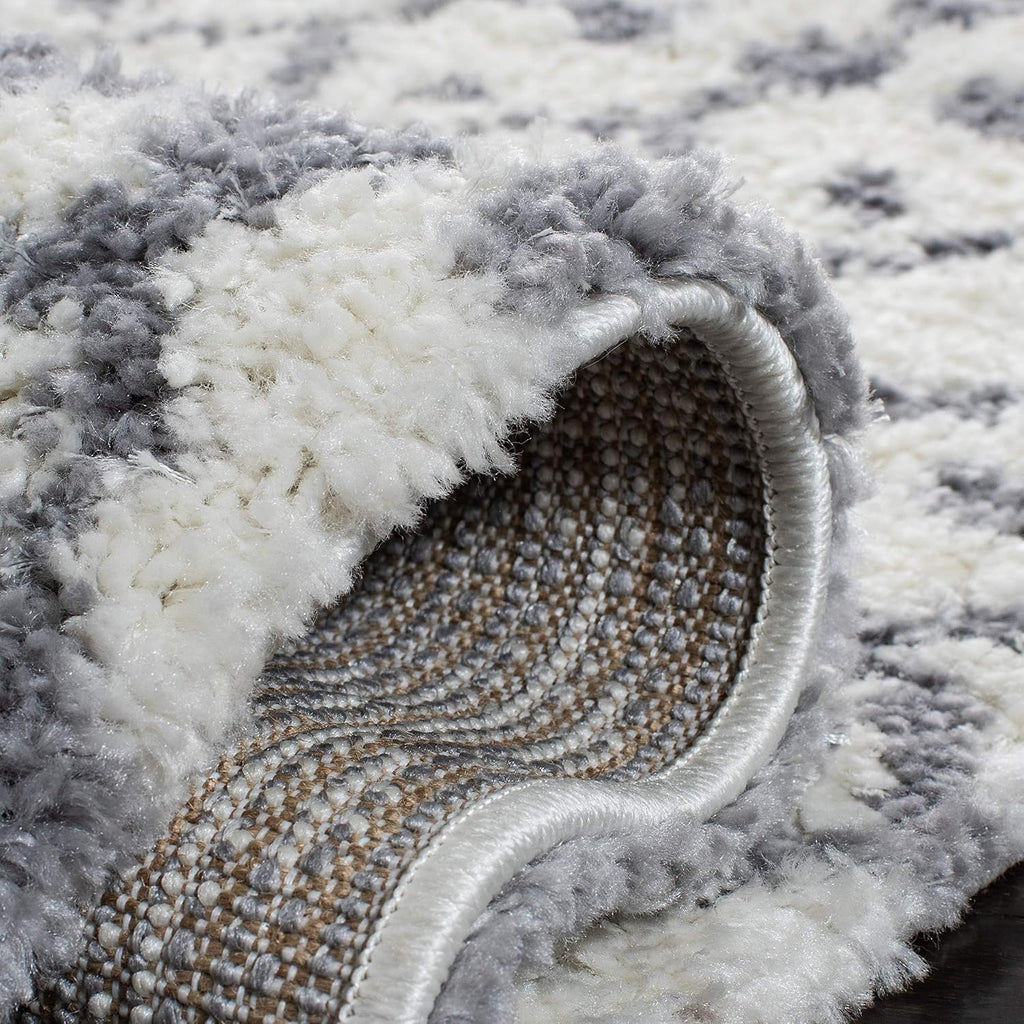 Berber Fringe Shag Collection Area Rug, Cream & Dark Grey, Moroccan Design, Non-Shedding & Easy Care