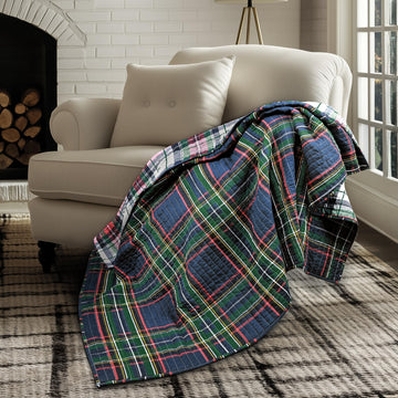 Spencer Plaid Navy - Quilted Throw (50x60in.) - Plaid - Red Green White - Reversible - Cotton