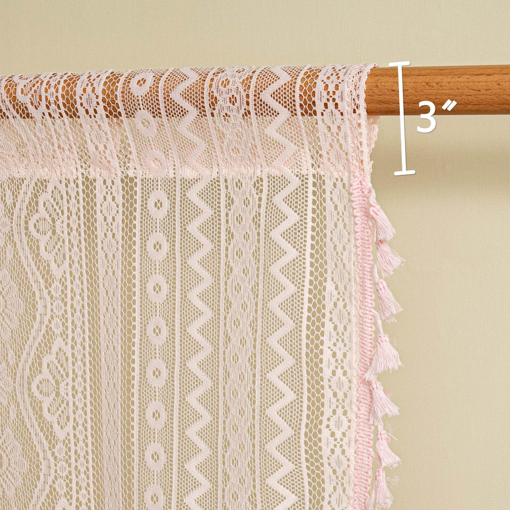 Pink Lace Tier Curtains 36 Inch Length 2 Panels Kitchen Cafe Sheer Short Boho Half Country Rod Pocket Curtains for