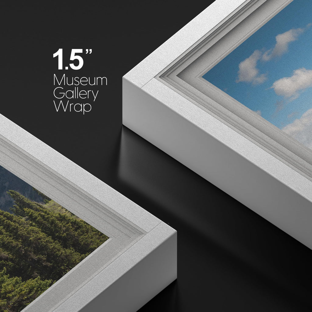 Canvas Print Wall Art Window View Blue Cloud Sky Mountain Range Forest Meadow Nature Wilderness Photography Digital