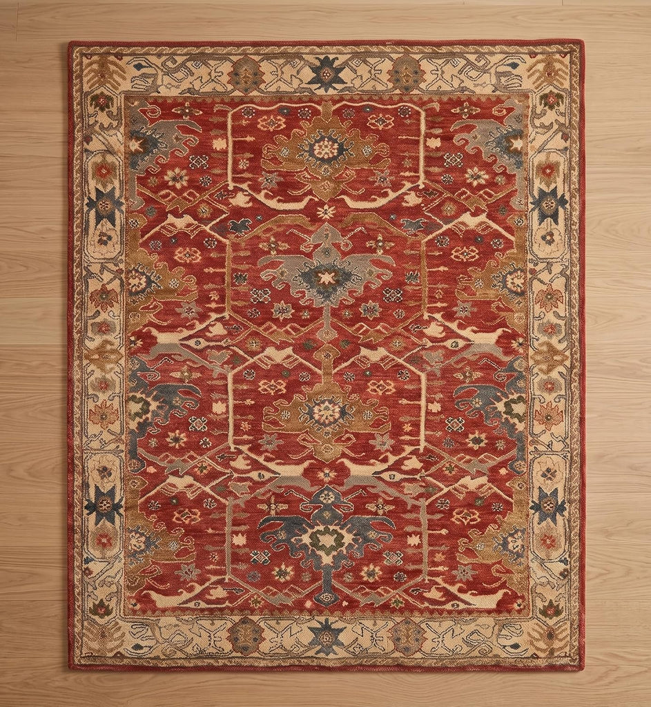 Traditional Handmade Wool Area Rug - Oriental Medallion Floral Pattern, Vintage Classic Bordered - Thick Plush Pile