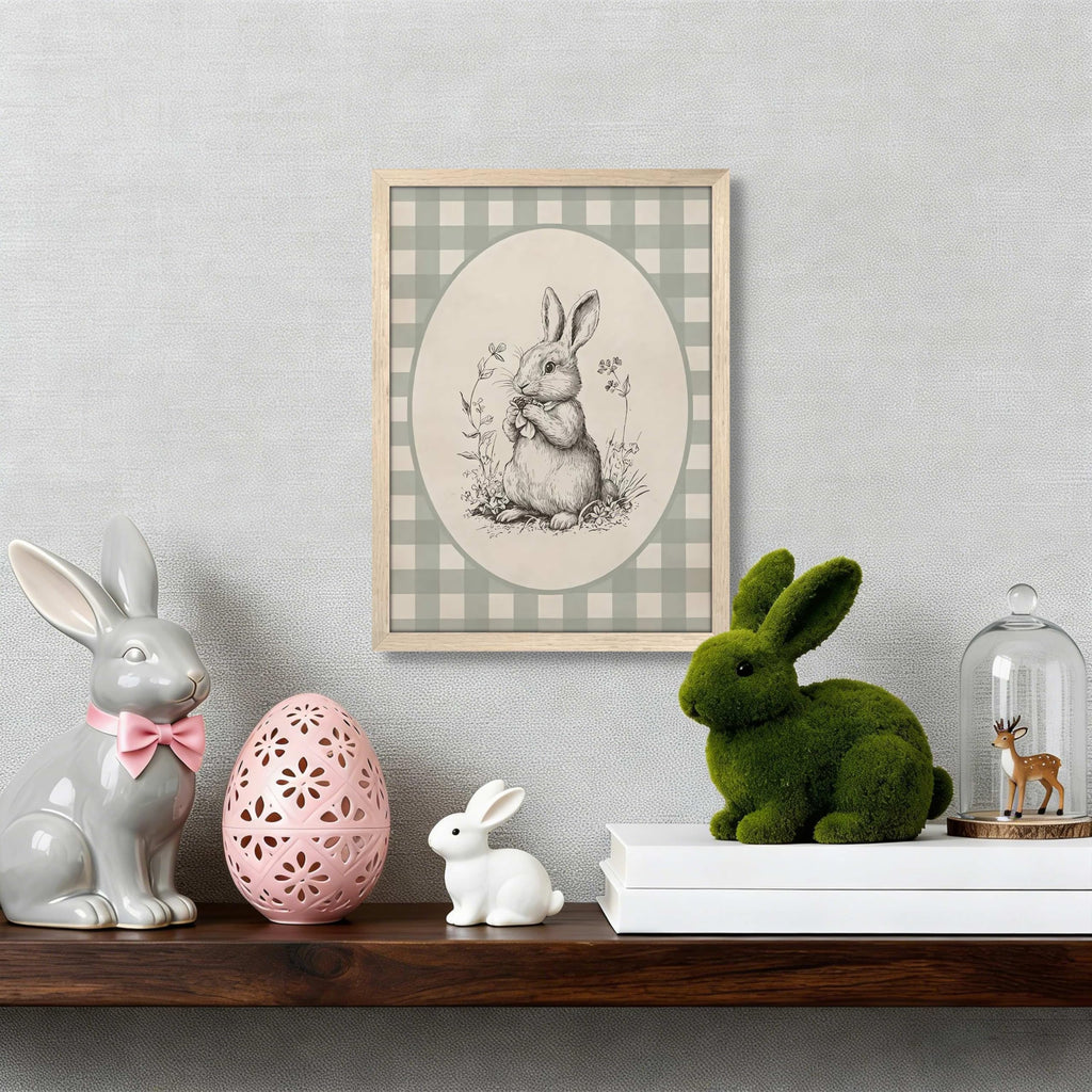 Framed Easter Bunny Wall Art, Cute Rabbit Easter Canvas Print Paintings, Rustic Farmhouse Spring Animal Wall Decor