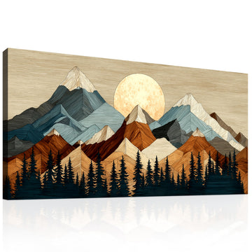 Bohemian Mountain Landscape Wall Art Sunset Modern Geometric Canvas Print Forest Wilderness Artwork Bedroom Office
