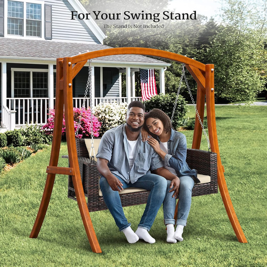4FT Wicker Swing, Rattan Porch Swing, Outdoor Hanging Seat, Brown | Heavy Duty 800 LBS Outdoor Swing with