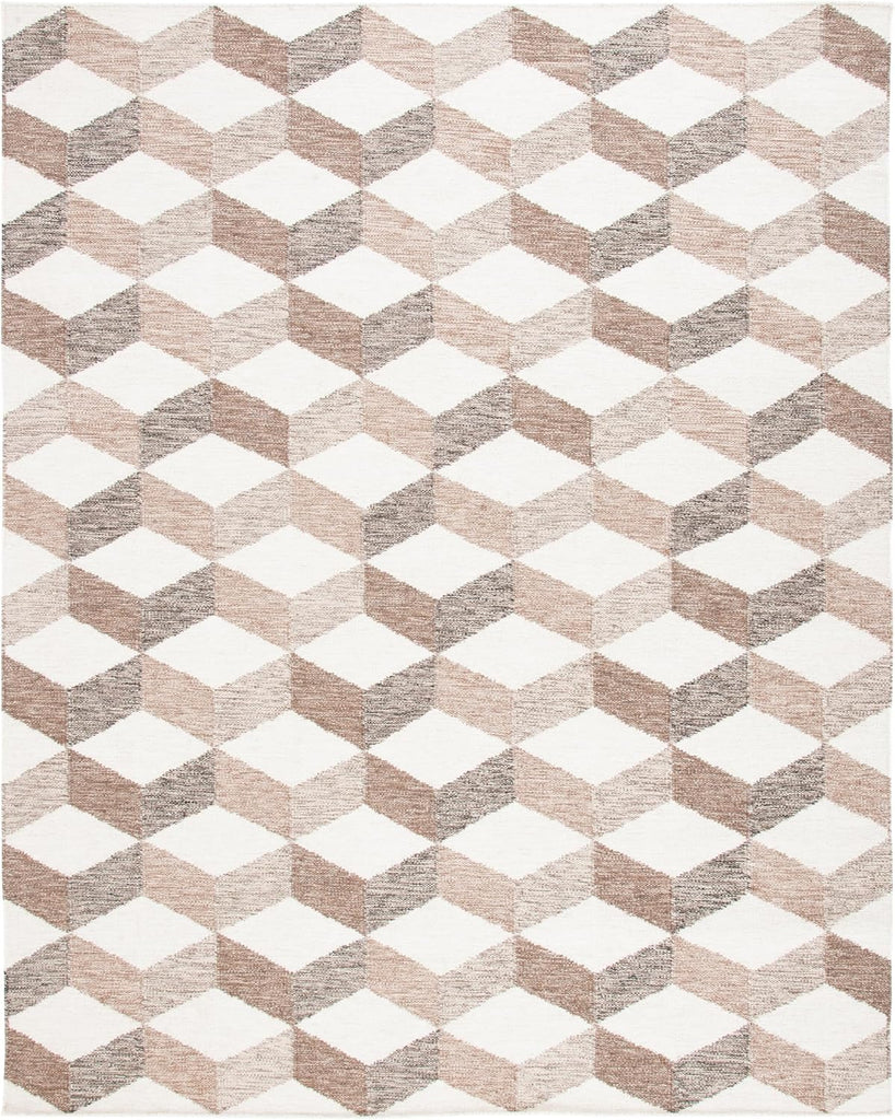 Area Rug - Kilim Collection - Large - Ivory & Brown, Handmade Flat Weave Wool, Reversible, Modern Geometric