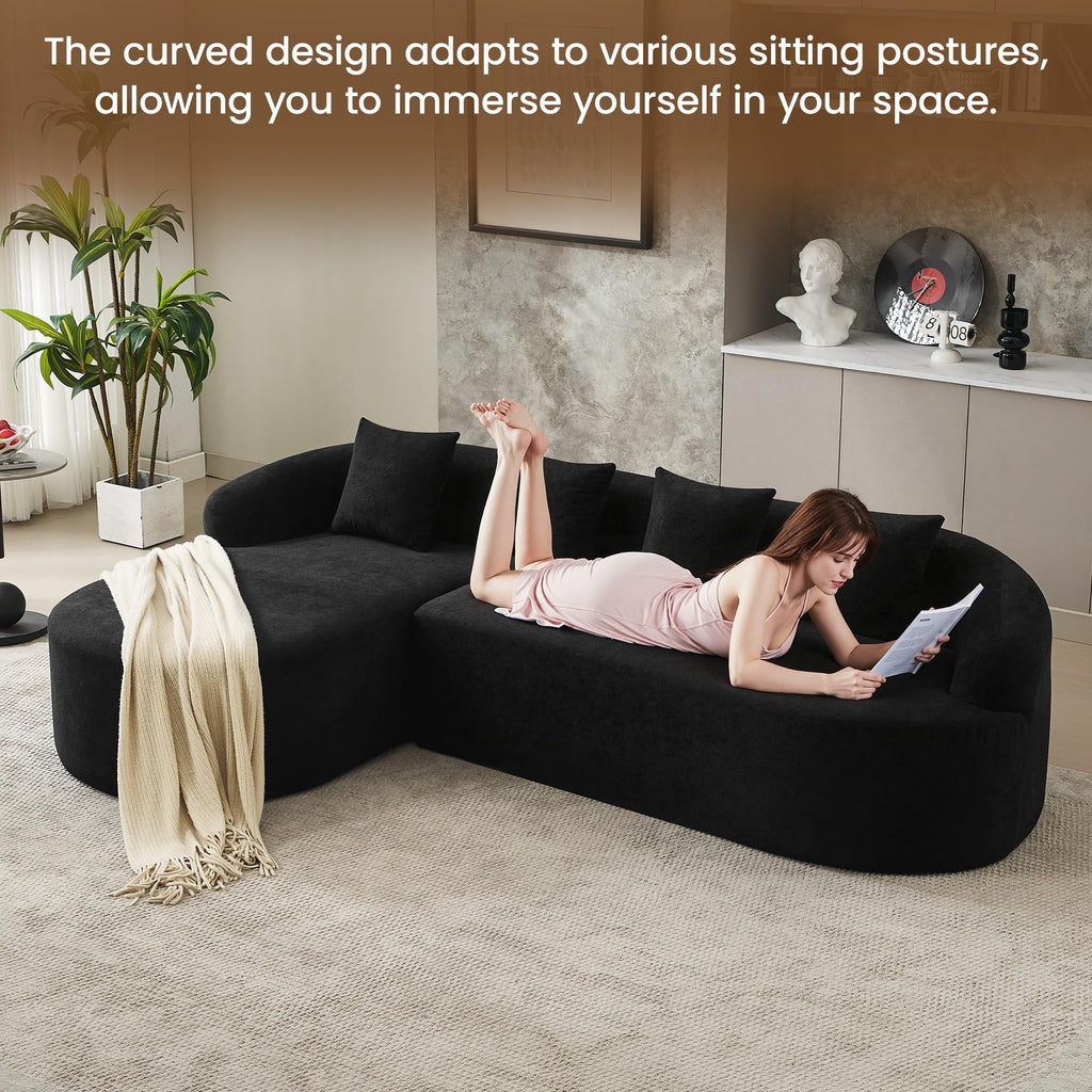 105" Boneless L Shaped Sectional Couch, Curved Cloud Deep Seat with Chaise Lounge, Oversized 4 Seater Couches, No