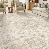 9x12 Neutral Area Rug Beige Vintage Living Room Bedroom Washable Carpet Non-Slip Soft Low Pile Farmh