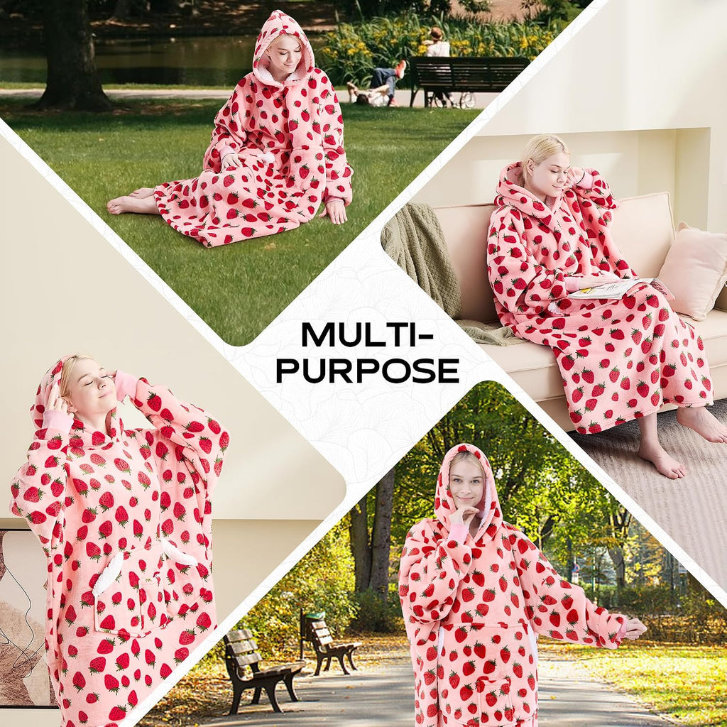Wearable Blanket Hoodie, Oversized Sherpa Fleece Hooded Sweatshirt Blanket with Sleeves,Cozy and Giant Hoodie