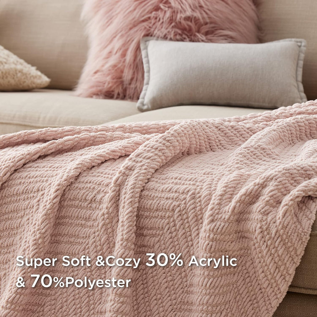 Spring Throw Blankets, Warm Decorative Boho Throw with Tassels, Light Pink, 50x60 Inches