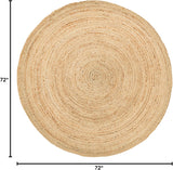 6ft Round Natural Jute Rug - Handwoven Braided Reversible Vintage Area Rug Farmhouse Rustic and Bohe