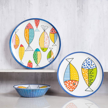 Melamine Dinnerware Set for 4, 12PCS Fish Plates and Bowls Sets