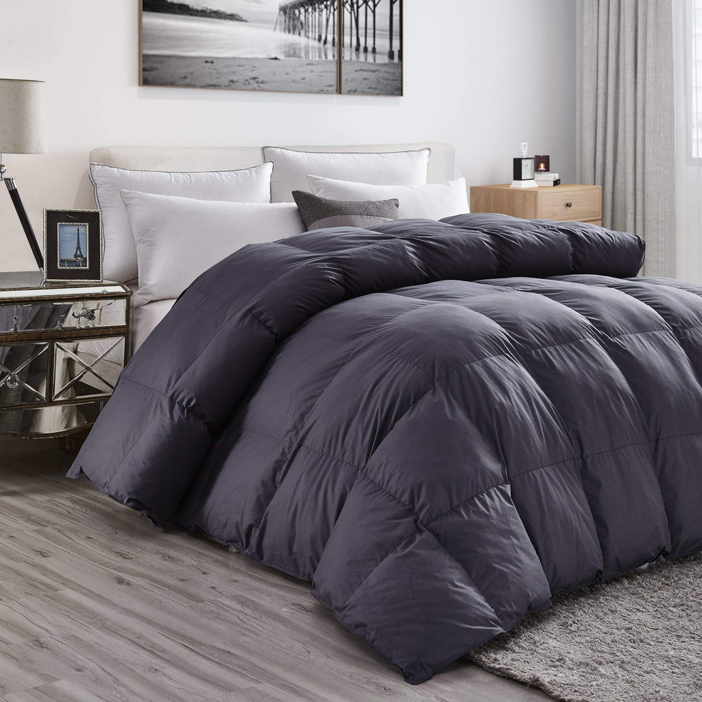 Luxurious Heavy Goose Down Comforter Full Size Duvet Insert, Classic Gray, Premium Baffle Box, 1200 Thread Count 100%