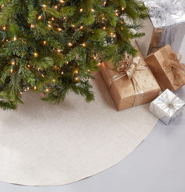 Linen Christmas Tree Skirt - Toscana Collection - Natural Solid Edge - Classic Holiday Farmhouse Décor, 56", Natural
