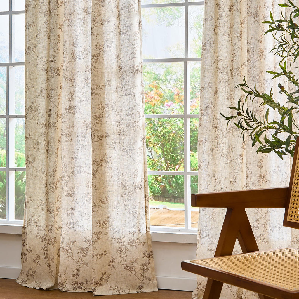 " Farmhouse Polyester blended Curtains Taupe Floral Curtains 96 Inch Length Back Tab Drapes Bedroom Light Filtering