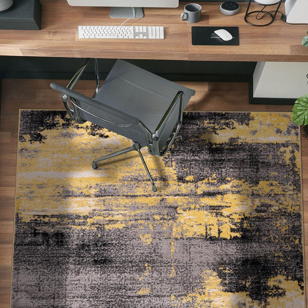 5x7 Modern Abstract Design Non Shedding Soft Ideal for Living Room,Bedroom,Kitchen Area Rug 5' x 7' Yellow