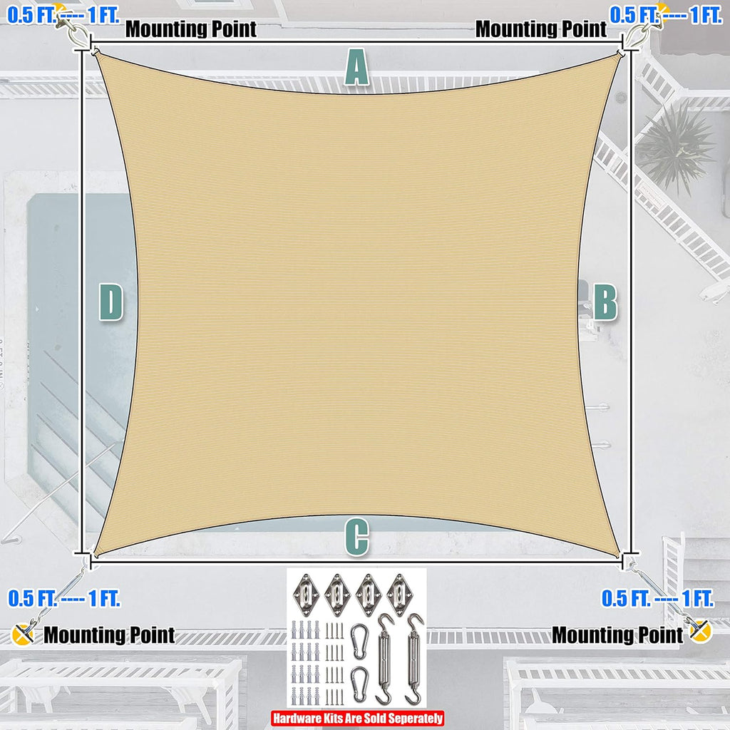 Custom Size 6' x 12' Beige Rectangle Square Sun Shade Sail UPF50+ AGTAPR0816, Order to Make Canopy Awning, 95% UV