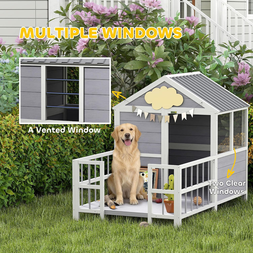 Dog House Outdoor Indoor, 61" x 41" x 47" w/Porch