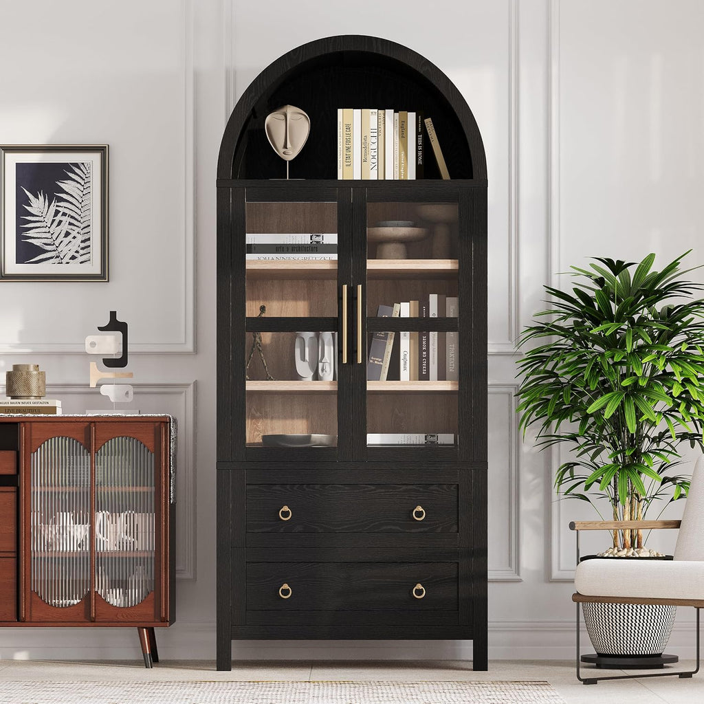 Arched Curio Cabinet with Glass Doors 4 Tier Display Cabinet with 2 Dr