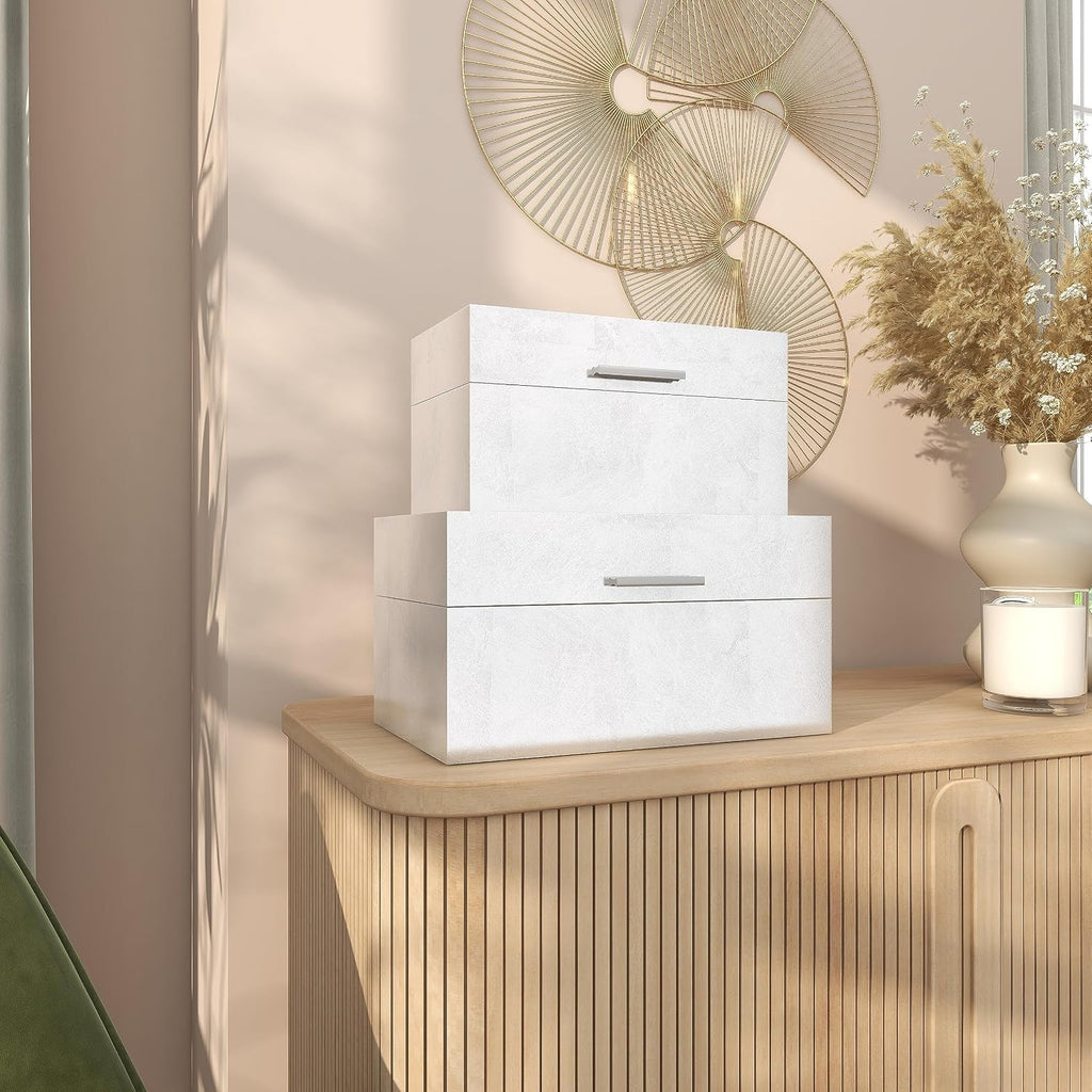 Wooden Decorative Box Decorative Keepsake Boxes with Textured Foiled Exterior Storage Boxes 13", 11"W - Set of 2