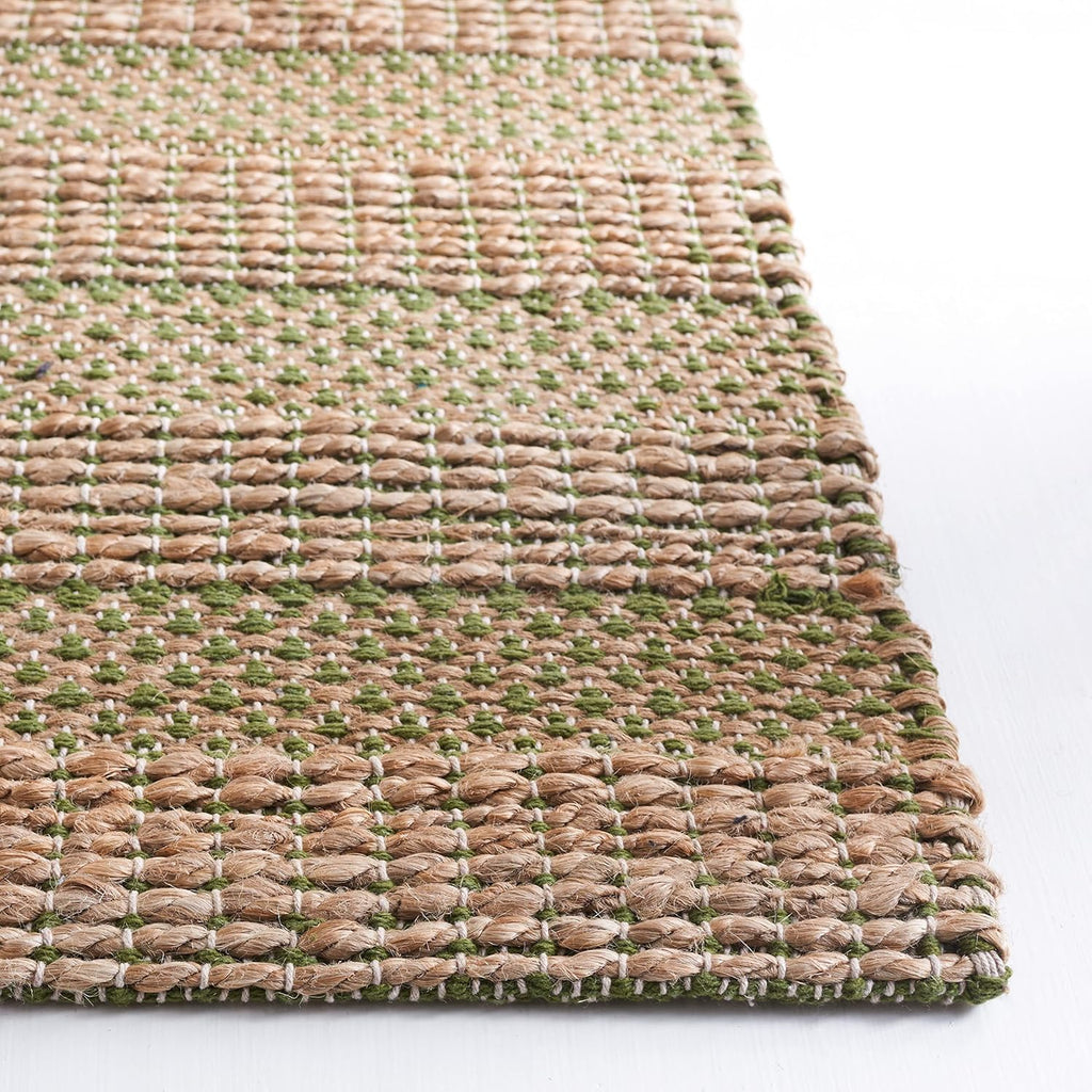 Natural Fiber Area Rug - 9' x 12', Green & Natural, Handmade Boho Farmhouse Rustic Jute & Cotton Jute