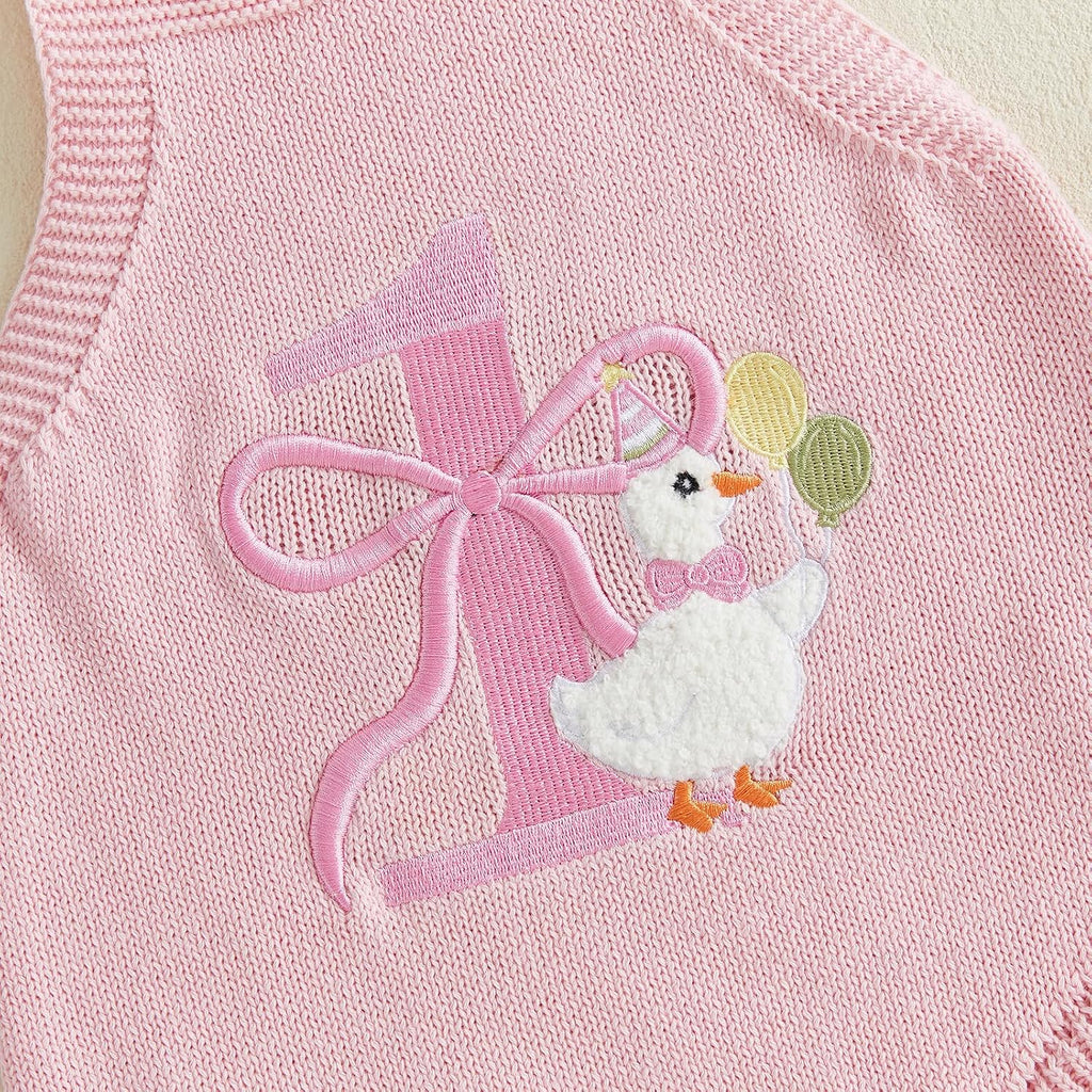 Silly Goose Baby Girl Outfit Sleeveless Knit Sweater Overalls Fall Romper