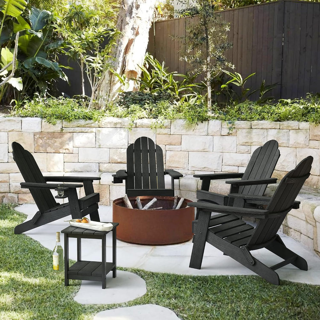 Folding Adirondack Chairs Set of 4, HDPS Fire Pit Chairs, Black | All-weather-resistant, ergonomic curved design